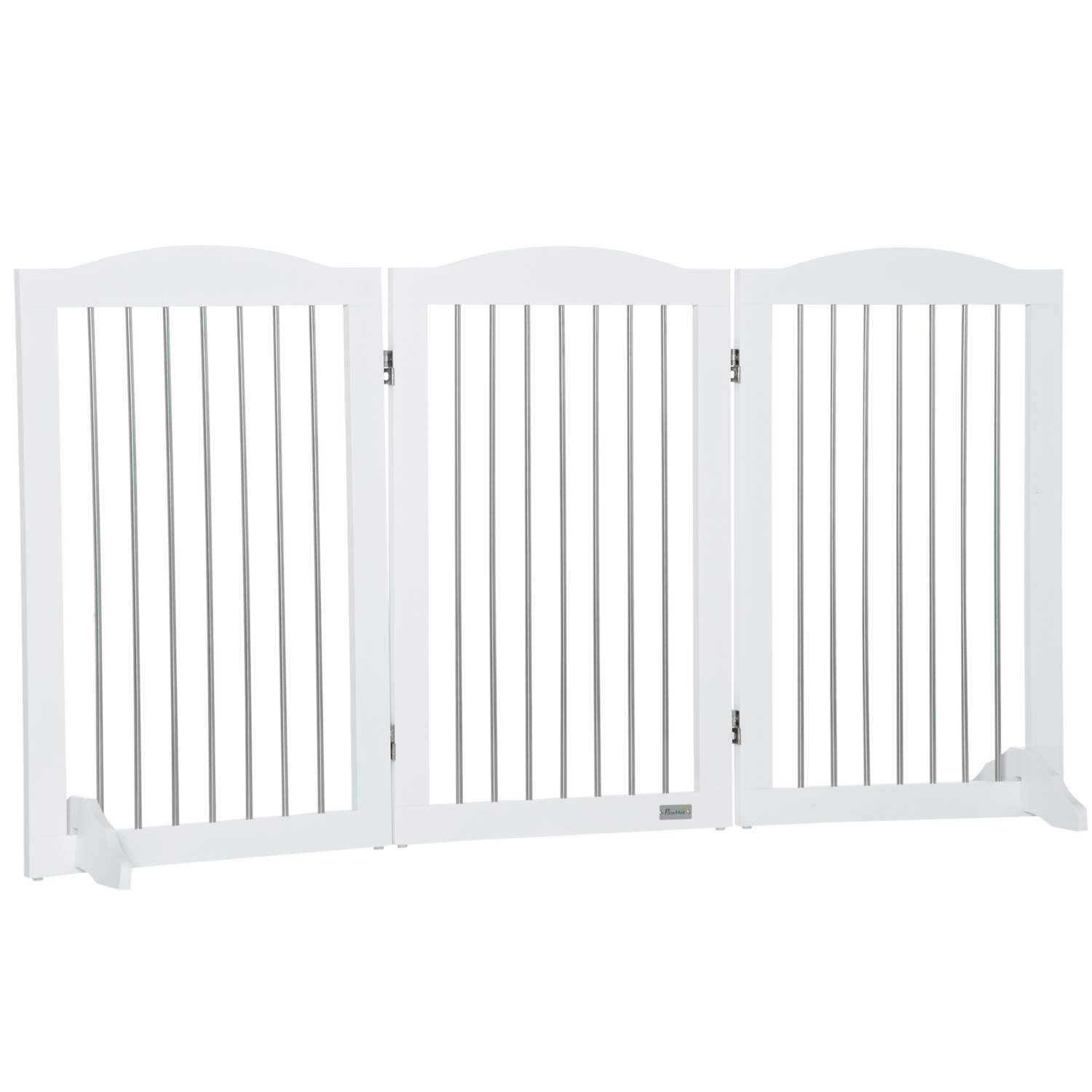 Taitettava koiran portti 3 paneelia, valkoinen turvaportti