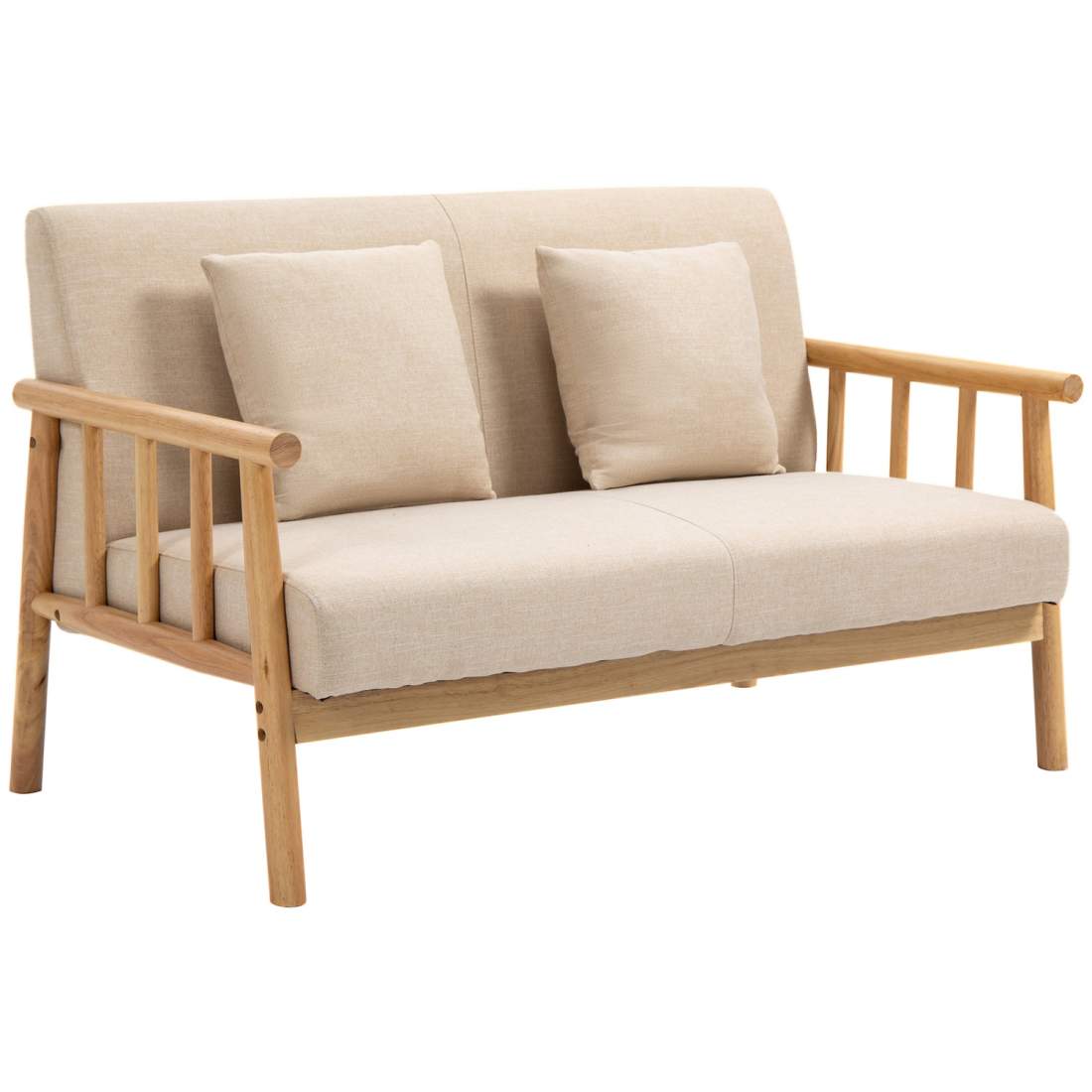 Beige 2-sits soffa med svankkuddar i linnelook | Hem & Hobby | Pryloteket
