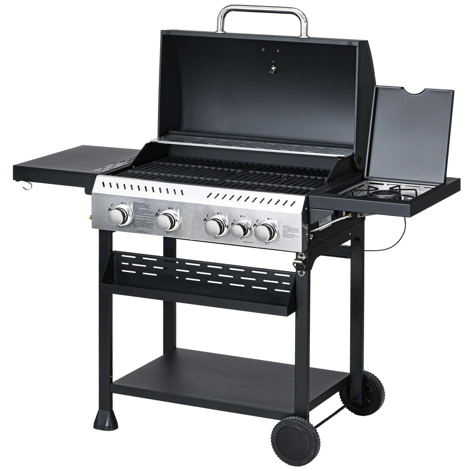 Gasgrill 2,5 kW med 4+1 brændere og hjul