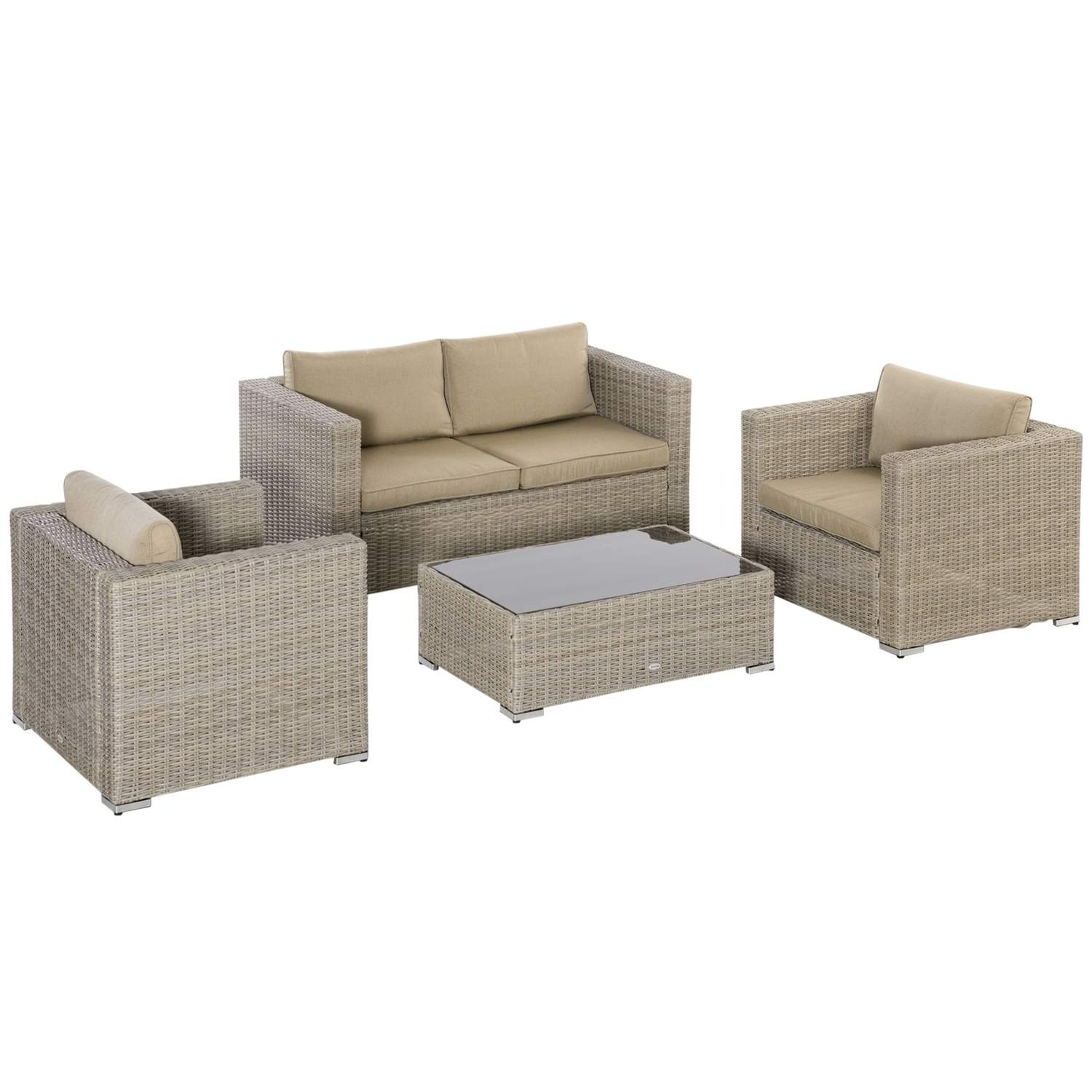 Polyrattan Lounge Sæt 4 Pers Khaki/Beige