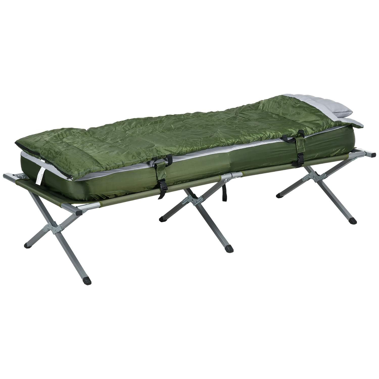 Sammenklappelig campingseng med pude, 120 kg, grøn
