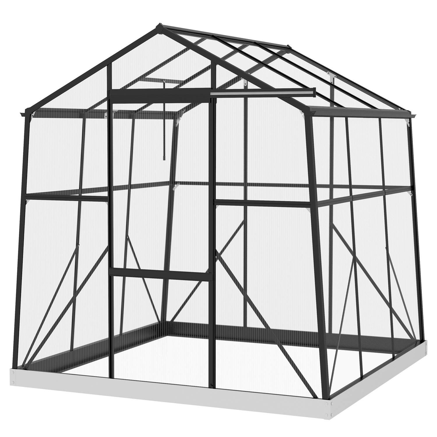 Drivhus i sort aluminium 3,68 m² med skydedør