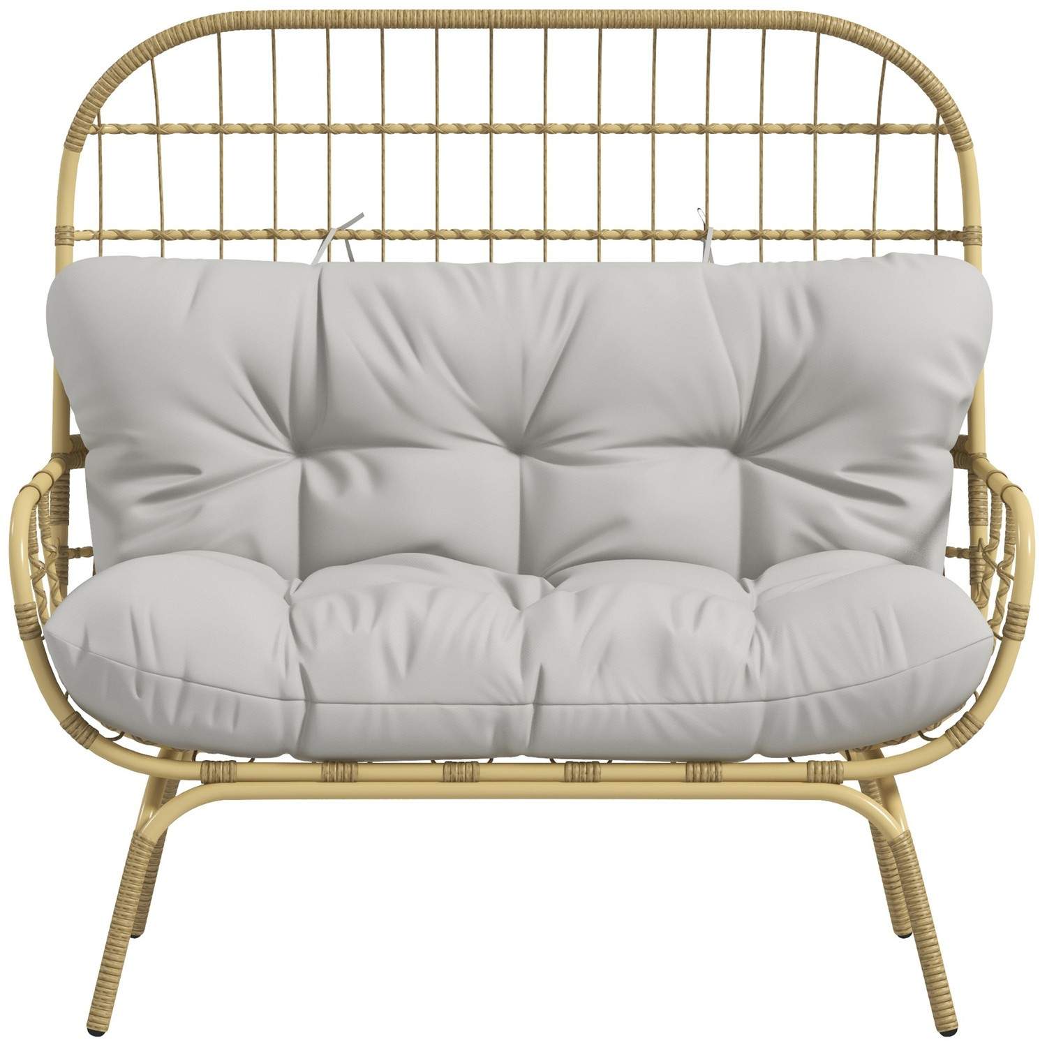 Havesofa 2-personers Rattan, Lysegrå, Polstret