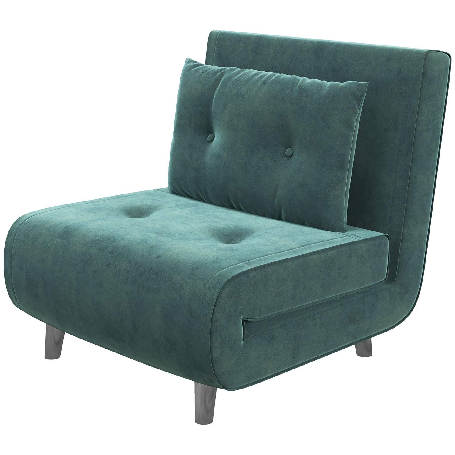 Mørkegrøn sofa med sengefunktion og puder