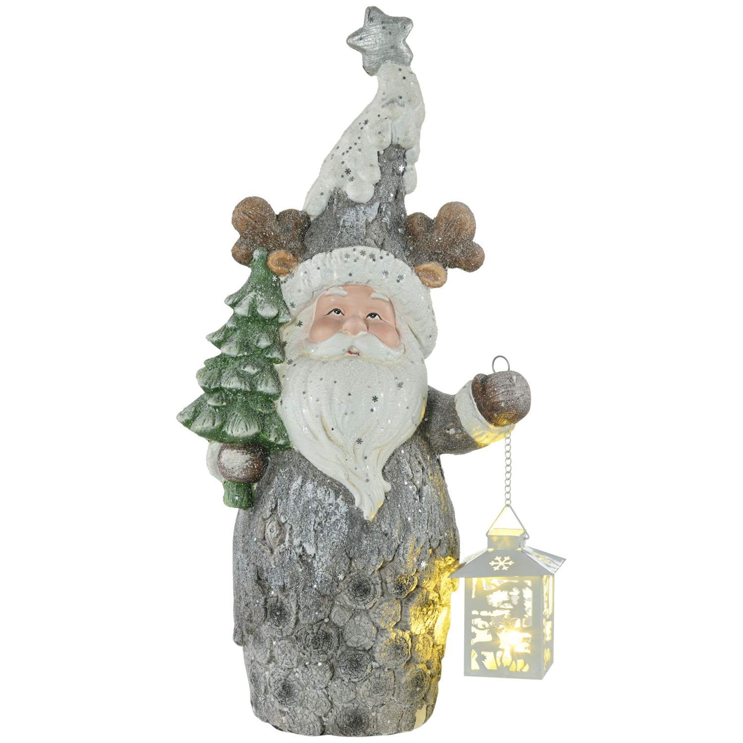Julemand med juletræ & LED-lanterne, 55 cm
