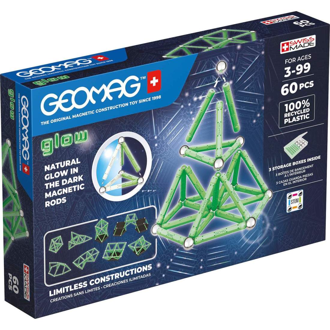 Produktfoto för Geomag Glow Recycled 60 st.