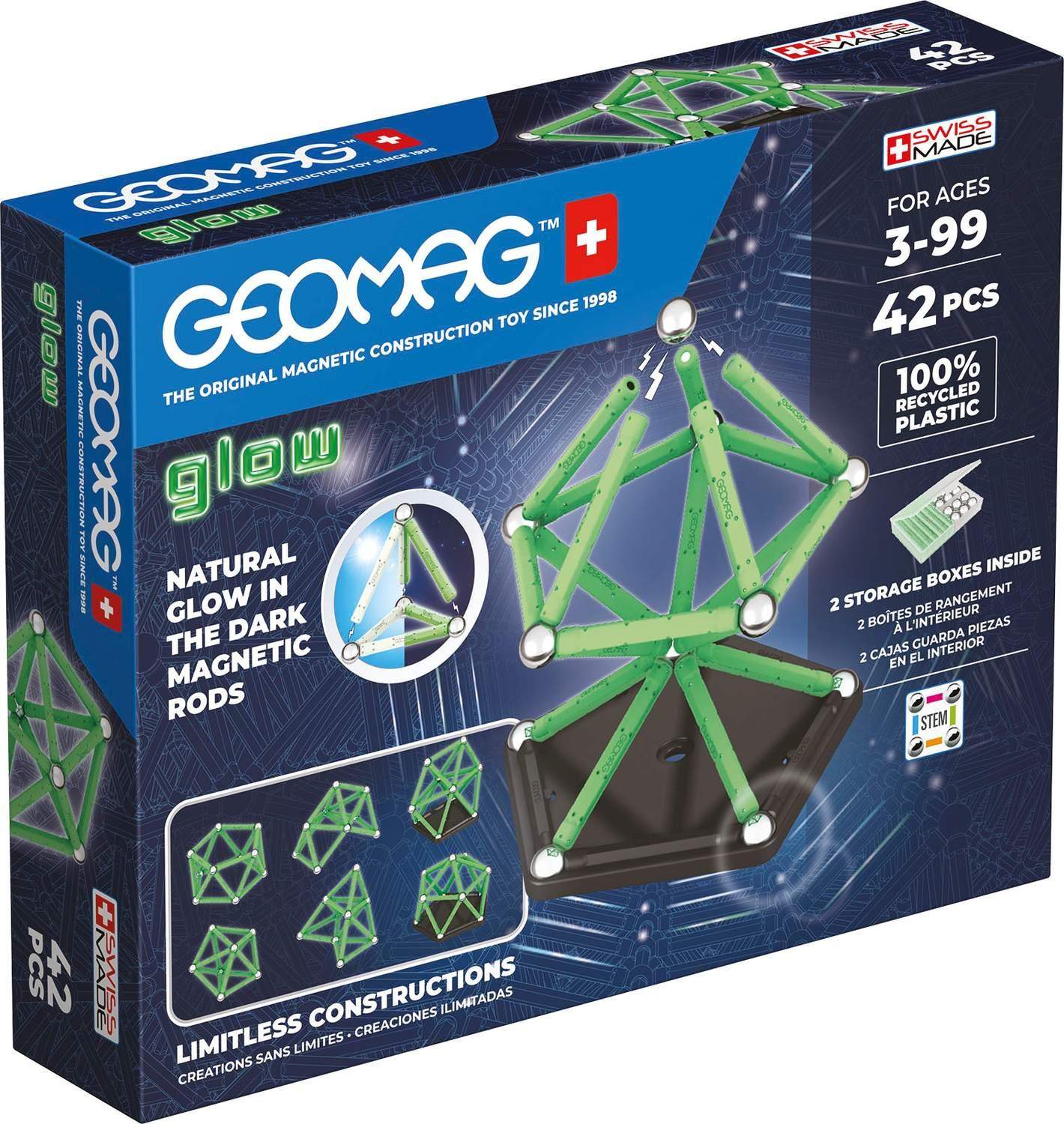 Geomag - Glow / Selvlysende genbrugsplast - 42 dele - Fra 3 år.