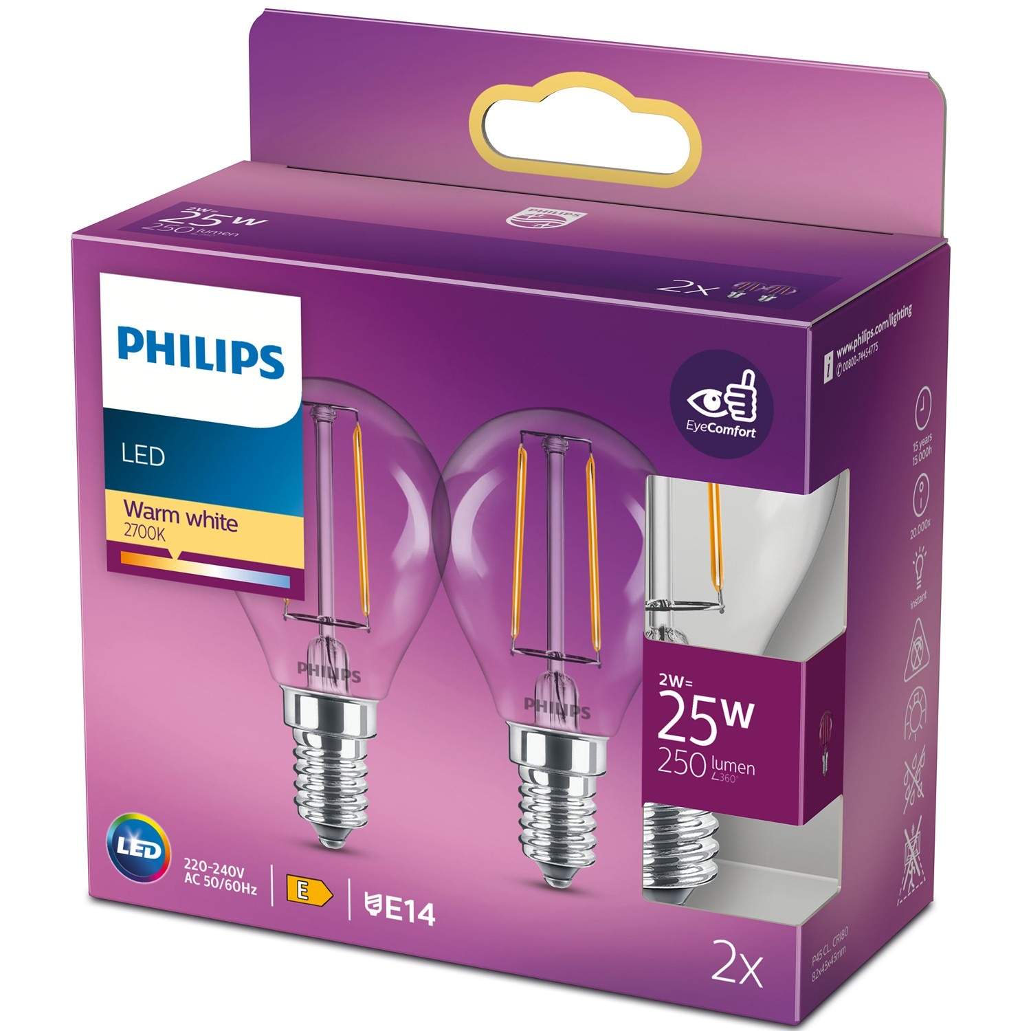 2-pack LED E14 Klot 2W (25W) Klar 250lm | Sport & Fritid - Friluftsliv & Camping - Belysning | Pryloteket