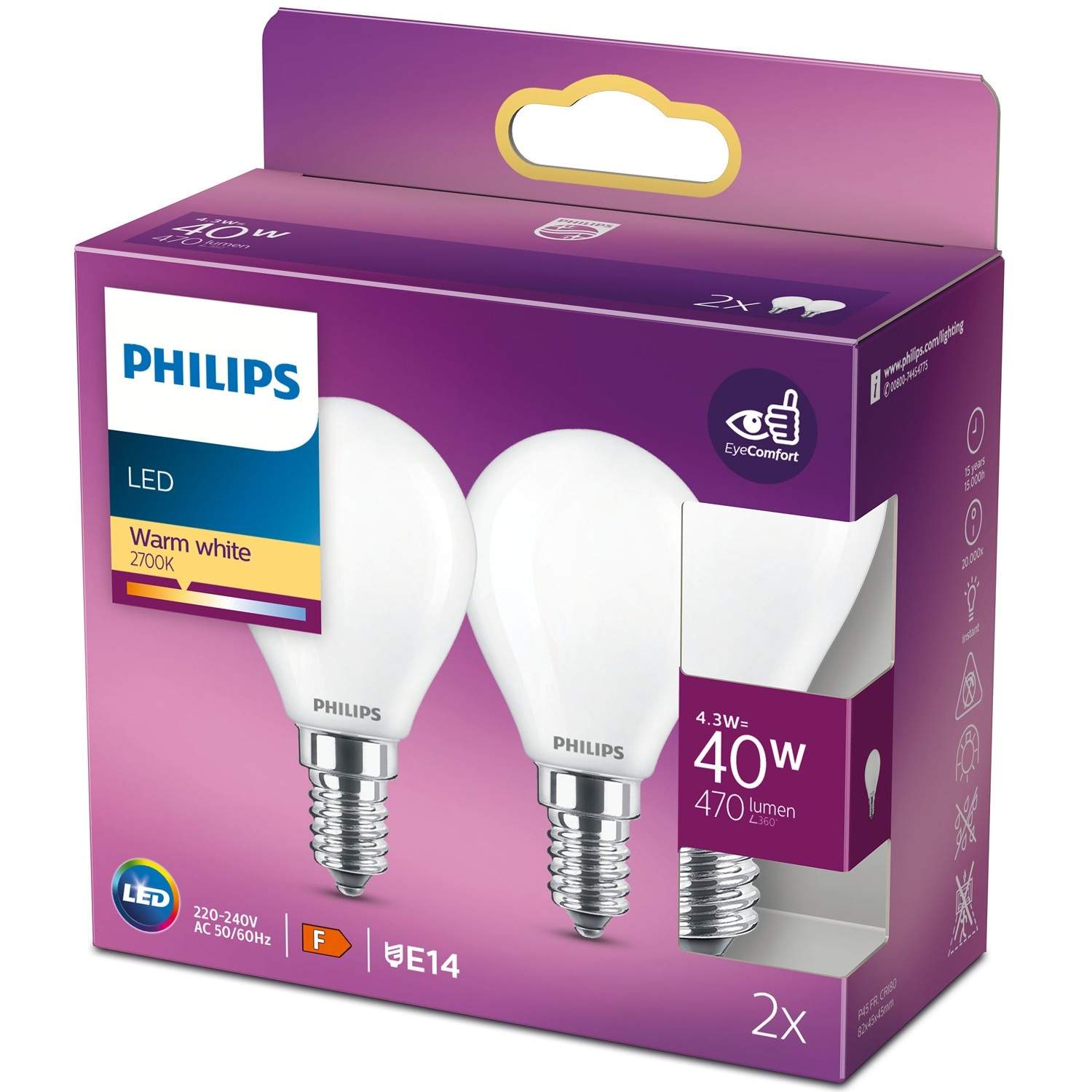 2-pack LED E14 Klot 4,3W (40W) Frost 470lm | Sport & Fritid - Friluftsliv & Camping - Belysning | Pryloteket