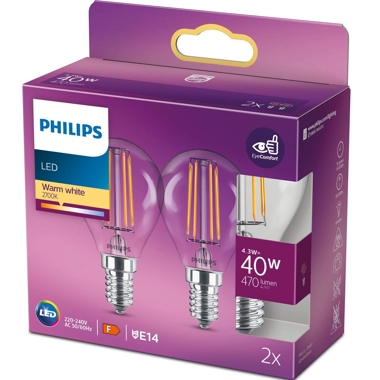 2-pack LED E14 Klot 4,3W (40W) Klar 470lm | Sport & Fritid - Friluftsliv & Camping - Belysning | Pryloteket