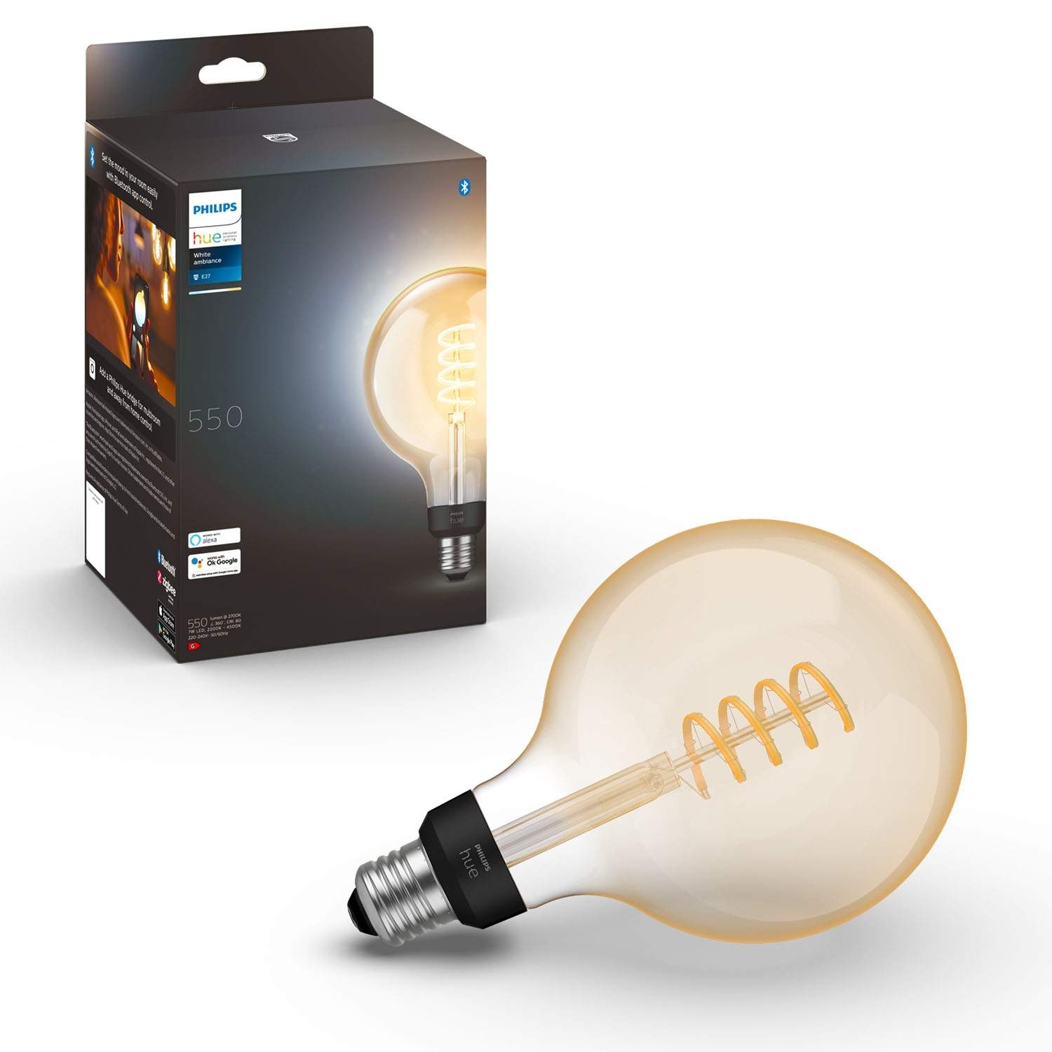 Alternativ bild 0 för Philips Hue White Ambiance Filament G125 globe - E27-glödlampa
