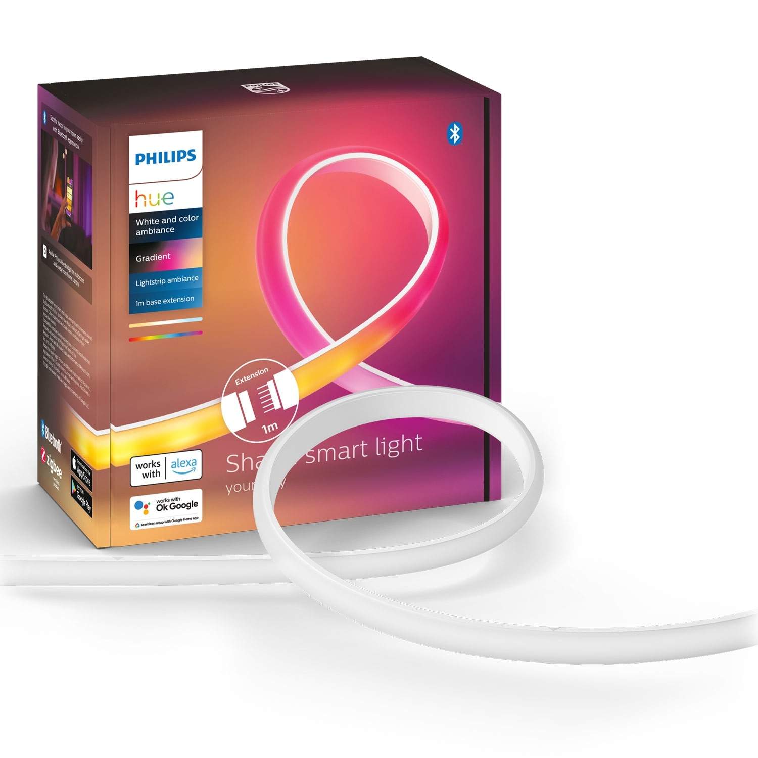 Philips Hue Lightstrip Gradiant, 1 meter forlnger, Color & White Ambiance, Zigbee + Bluetooth
