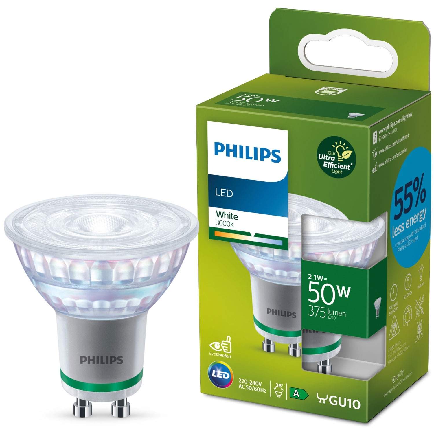 LED GU10 Spot 50W 375lm 3000K Energiklasse A billede