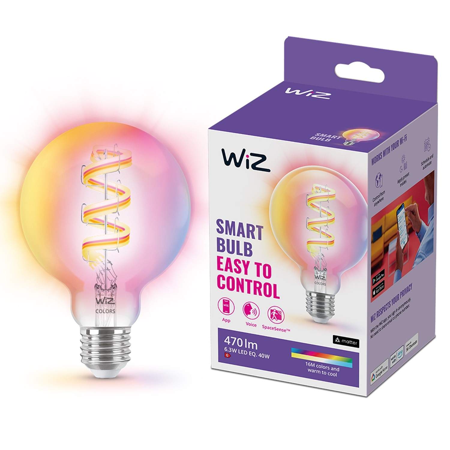 WiFi Smart LED E27 G95 40W Filament Farve + Varm-kølig hvid 470lm
