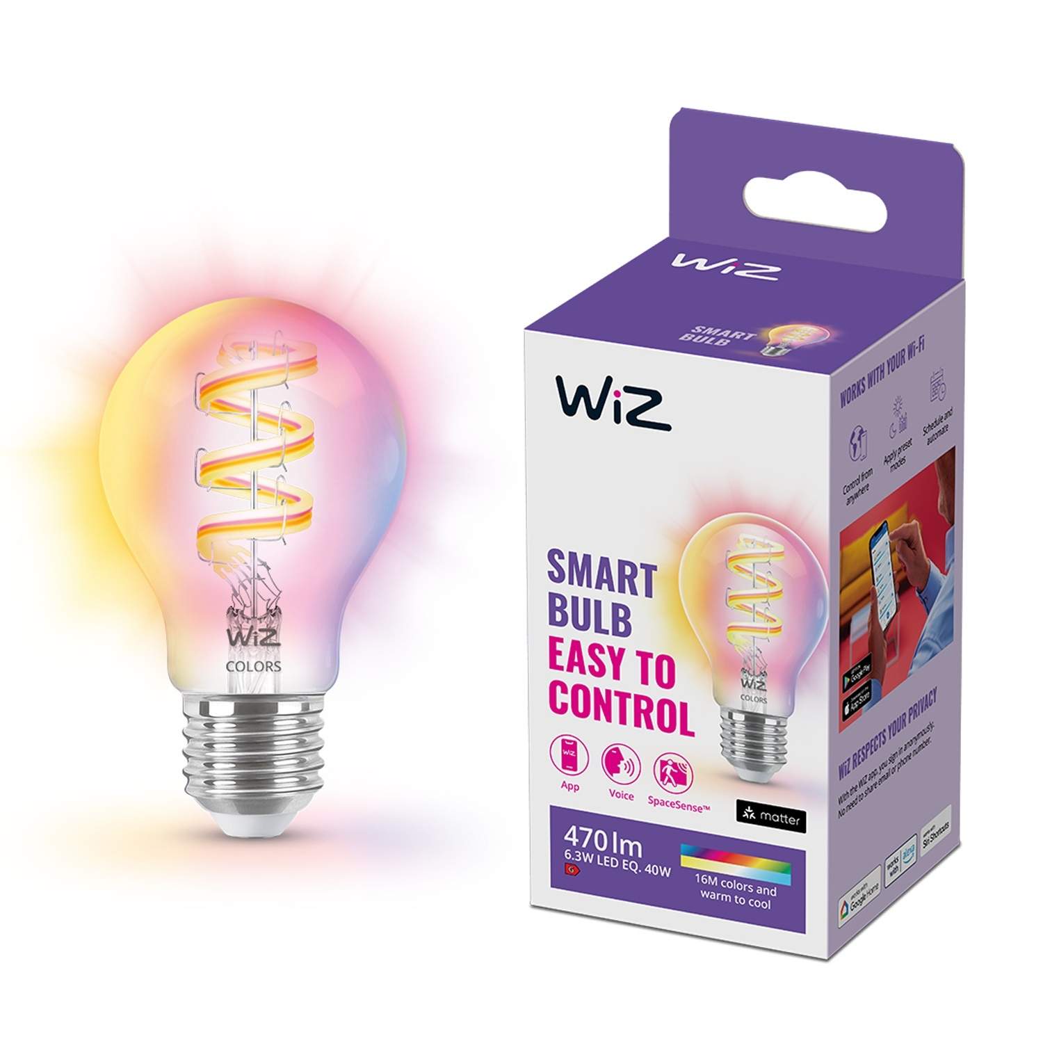 WiFi Smart LED E27 40W Filament Farve + Varm-kølig hvid 470lm