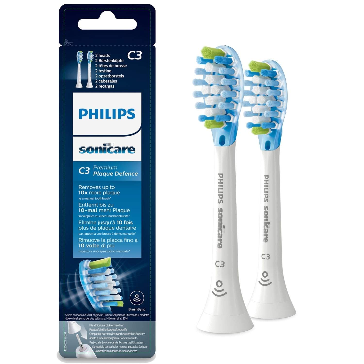Børstehoved Sonicare C3 Premium Plaque 2 stk Hvid HX9042/17