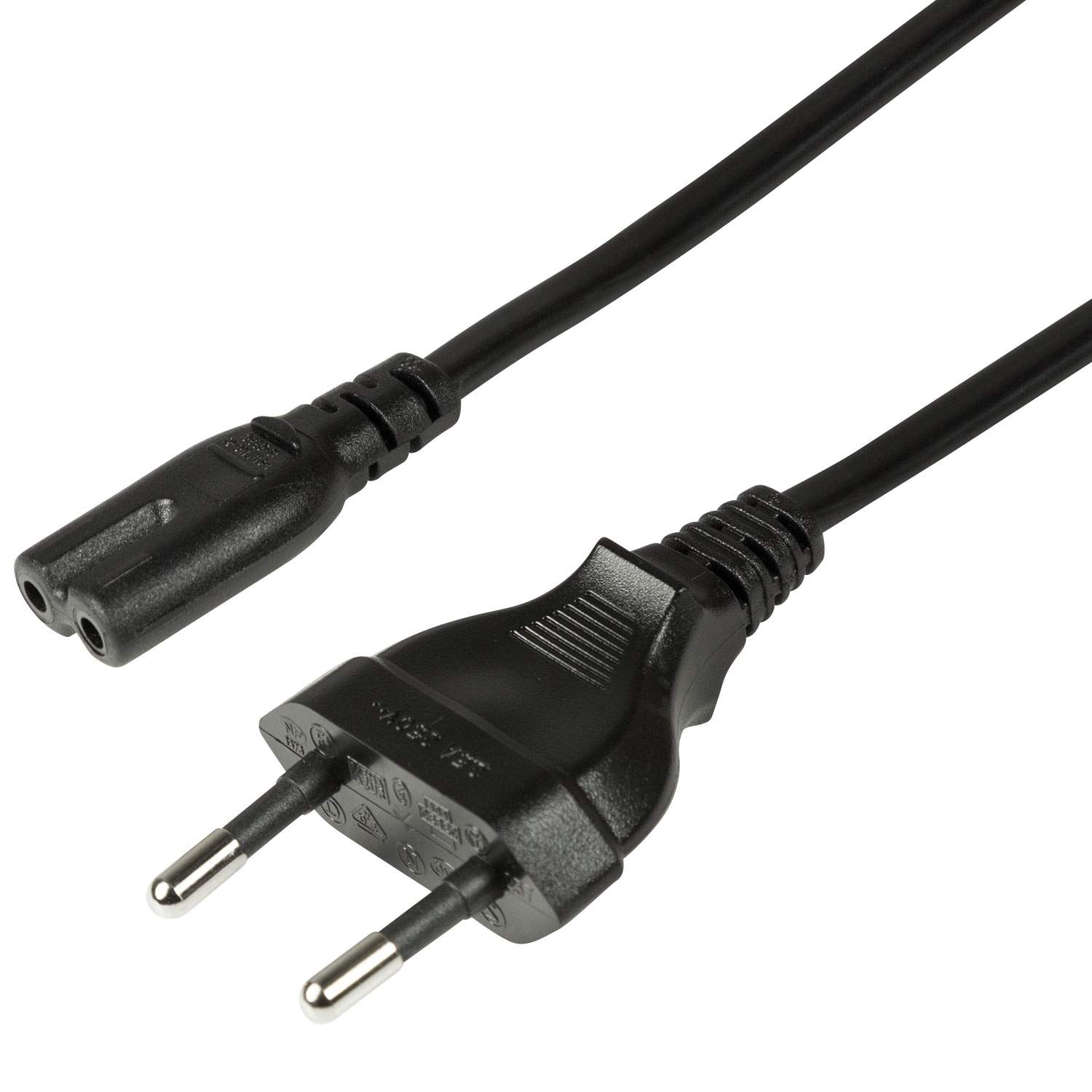 Power cord Euro plug type C to C7, 3m, black