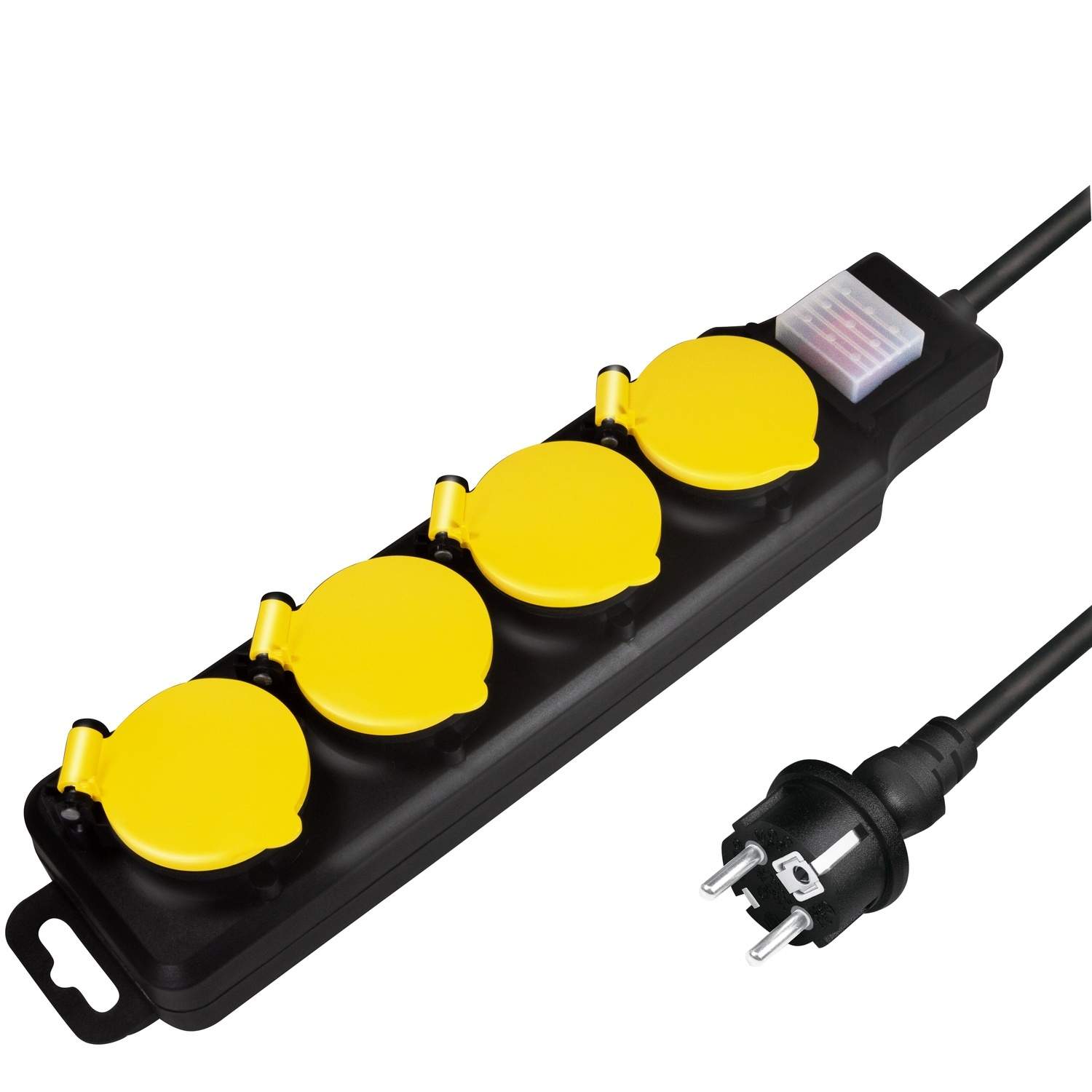Socket outlet 4-way + switch, 4x CEE 7/3, outdoor, 1.5 m, black/yellow