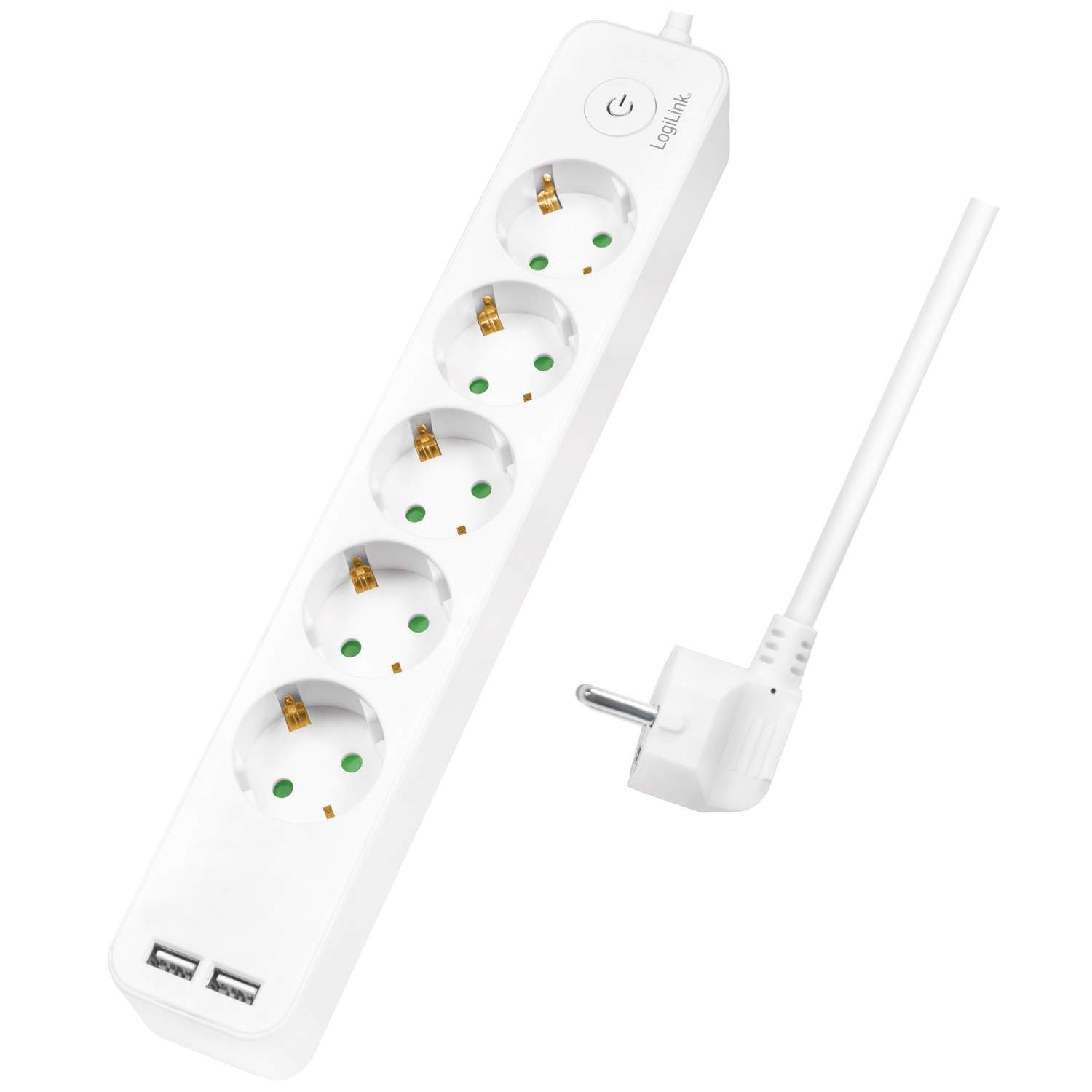 Strømudtag 5-vejs + 2 USB med switch 1,5m Hvid