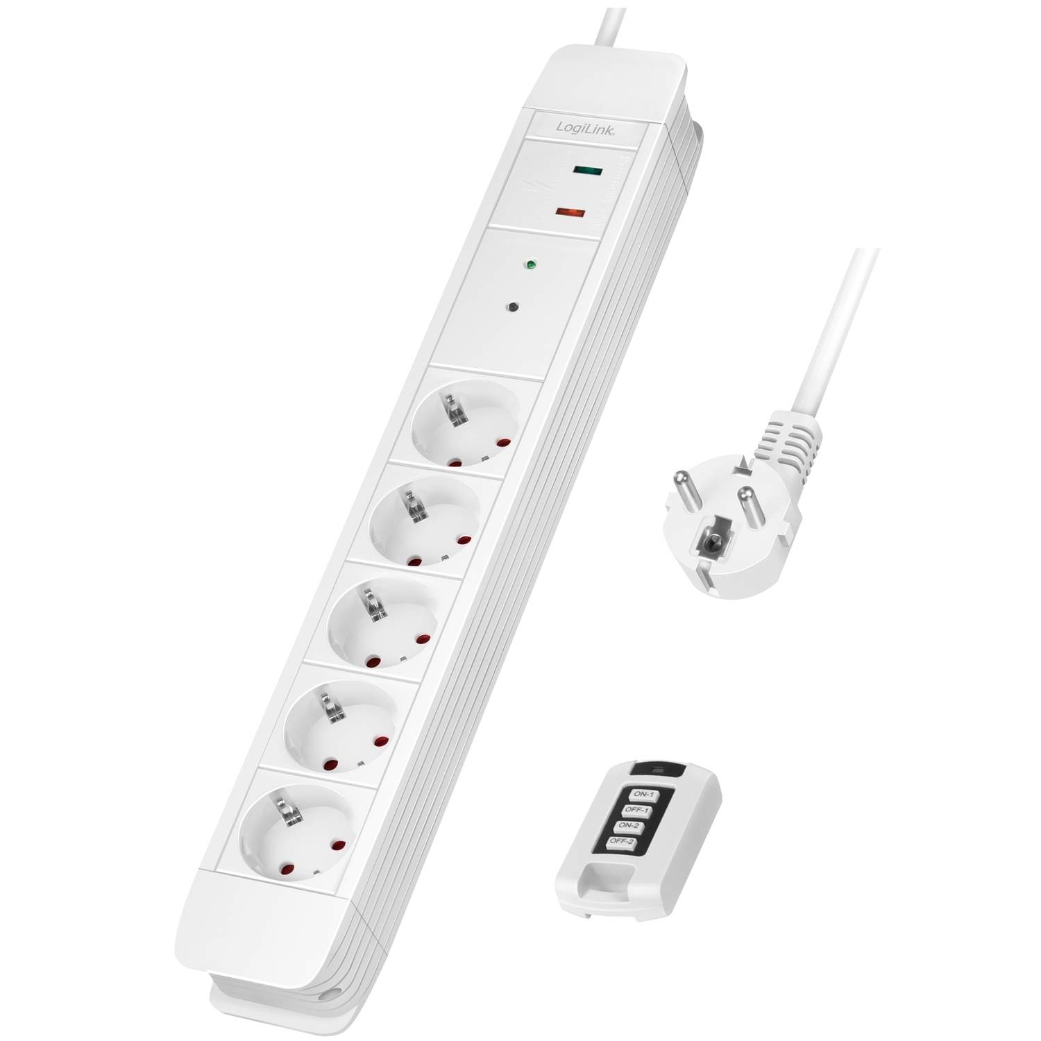 Strømudtag 5-vejs med fjernbetjening 433 MHz Overspændingsbeskyttelse 1,5 m Hvid billede