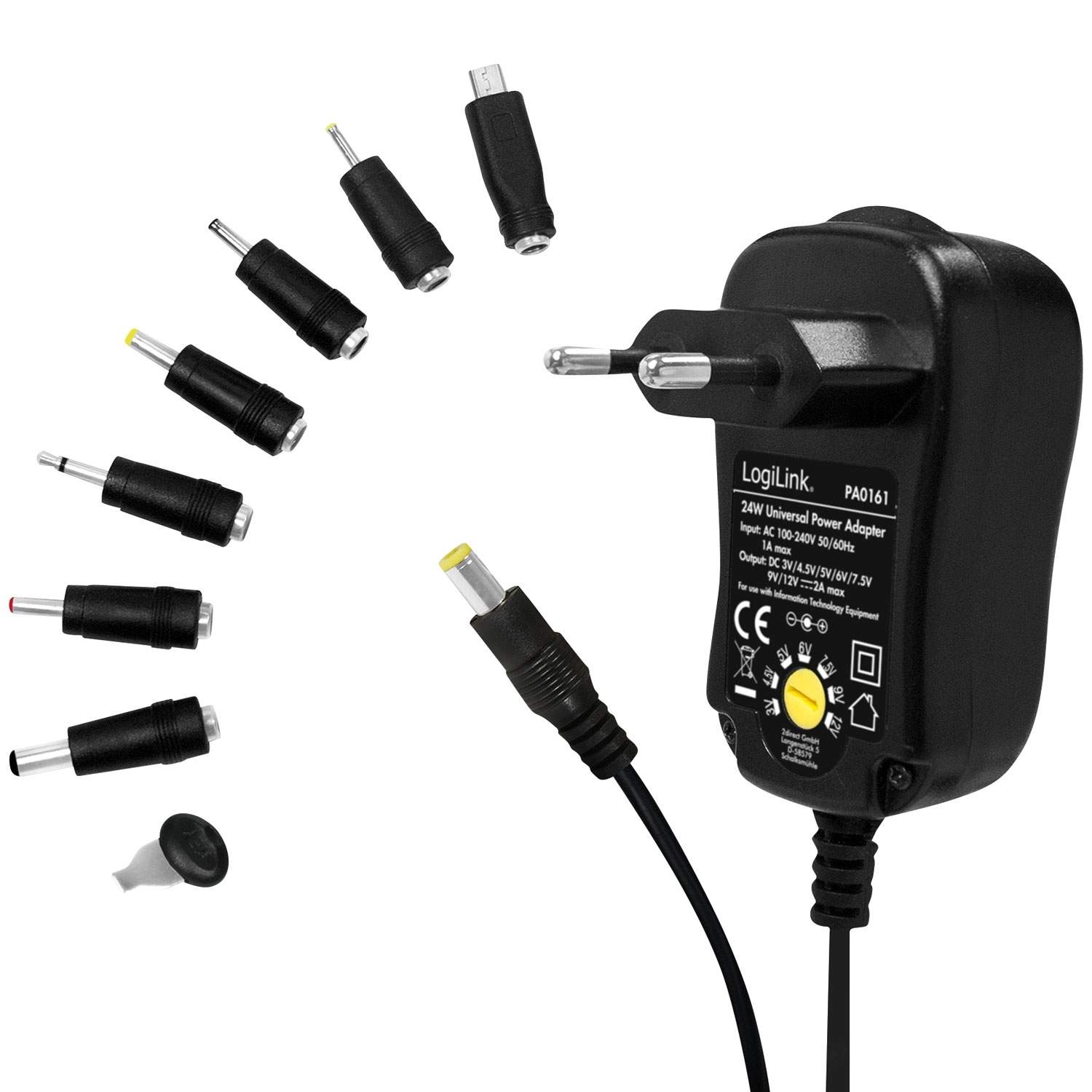 Alternativ bild 1 för LogiLink PA0161, Universal, inomhus, 100 - 240 V, 50/60 hz, 24 W, 3/4.5/5/6/7.5/9/12 V