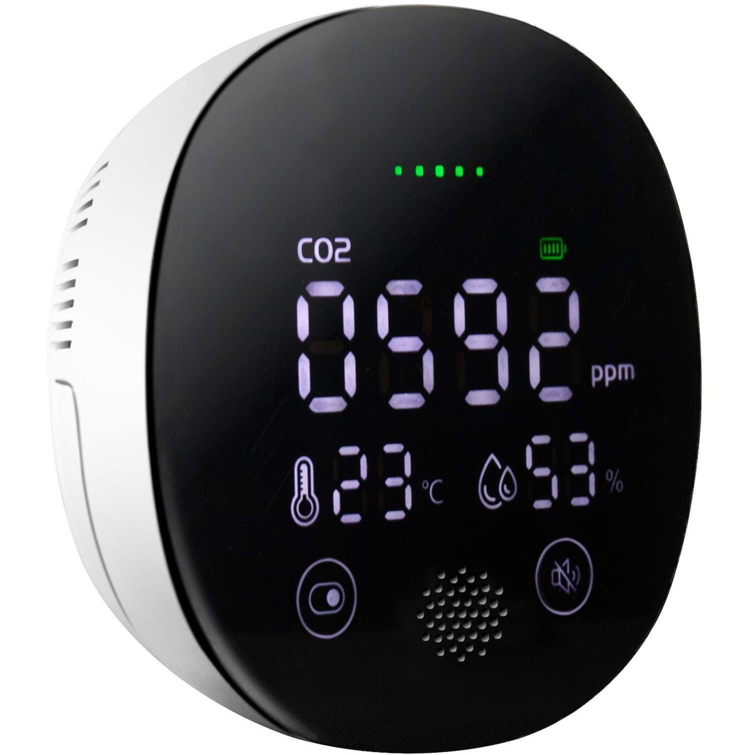 CO2 meter with temperature & humidity display, for on-the-go