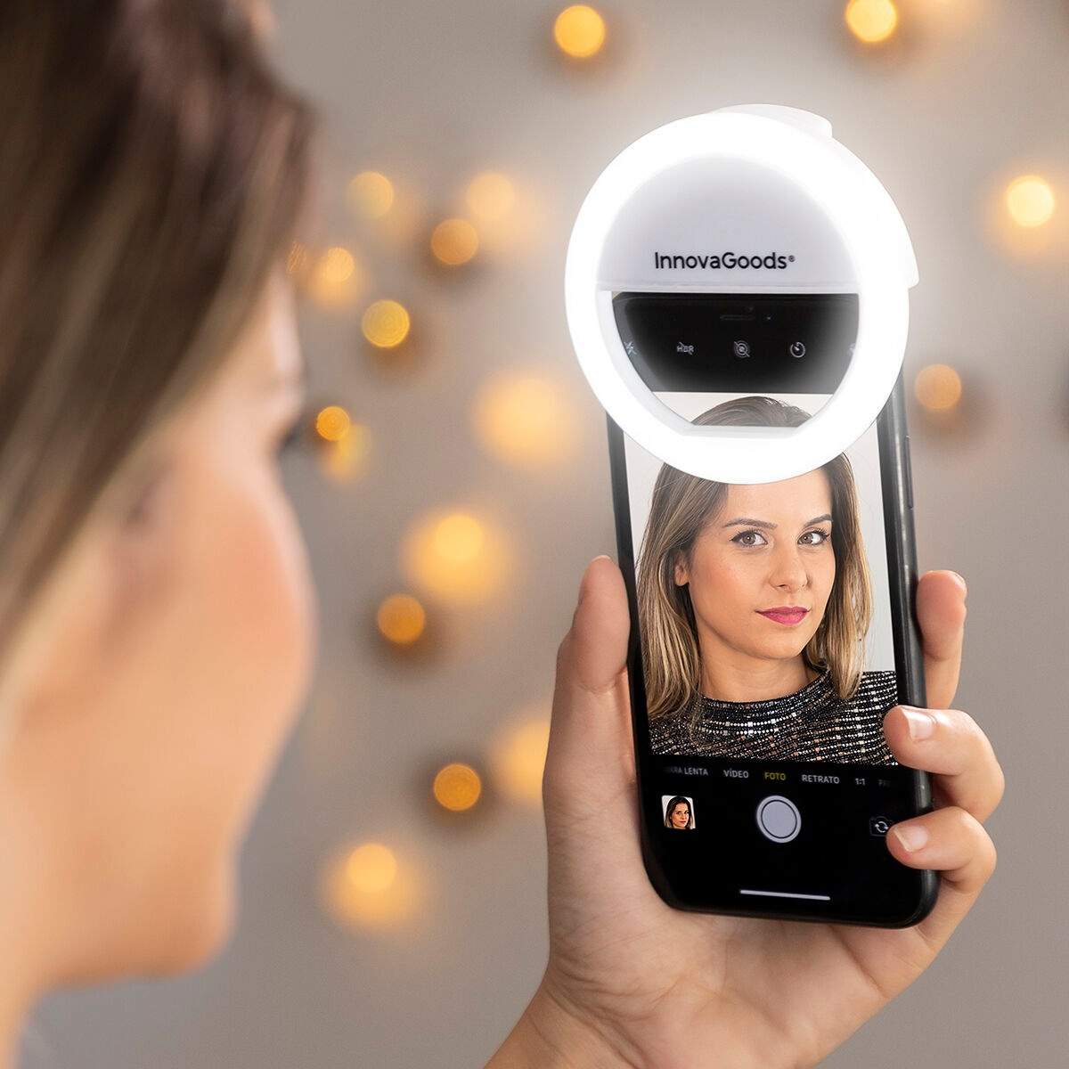 Genopladelig Selfie lysring med 28 LED'er