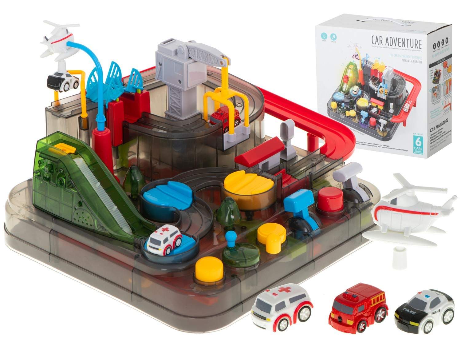 Eventyrbane for børn med 3 biler, 36x36x25 cm