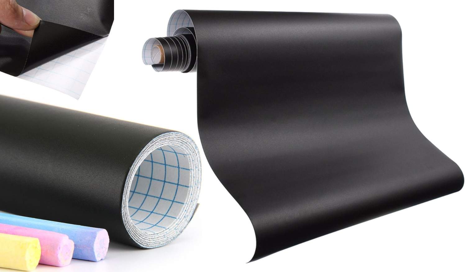 Selvklæbende sort malerfilm 45x200 cm med farveblyanter