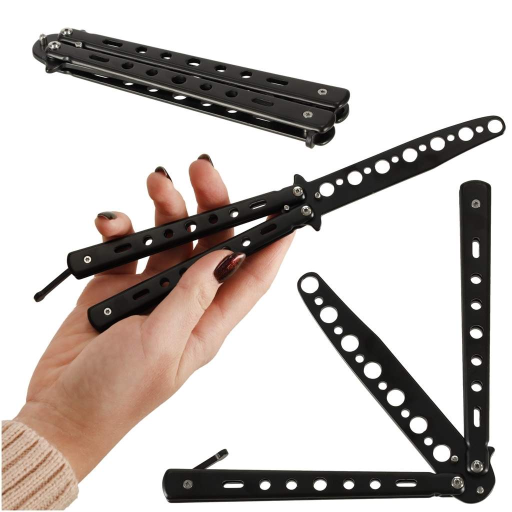 Trænings sommerfuglekniv 440C Stål 22,5cm Sort/Sølv