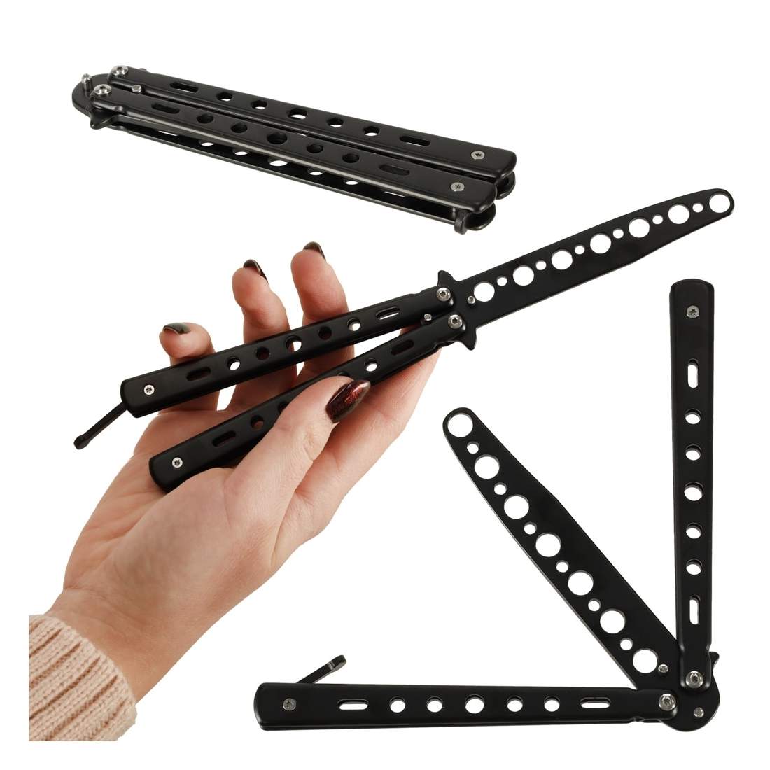 Träningsfjärilskniv 440C Stål 22,5cm Svart/Silver | Sport & Fritid - Träning | Pryloteket