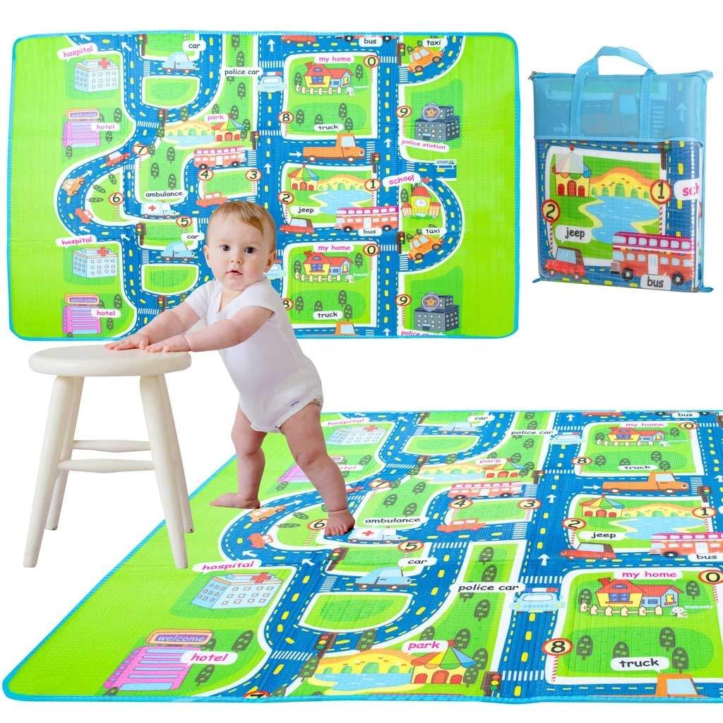 Isolerende legetæppe med bymotiv, nem pleje