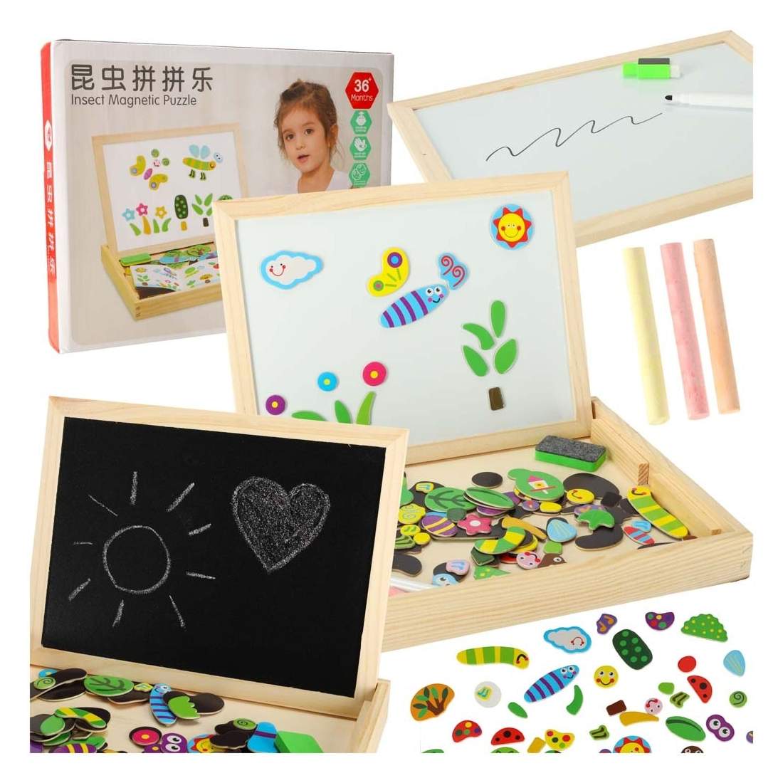 Dubbelsidig magnetisk tavla med krita och tusch | Leksaker & Spel - Leksaker - Pussel | Pryloteket