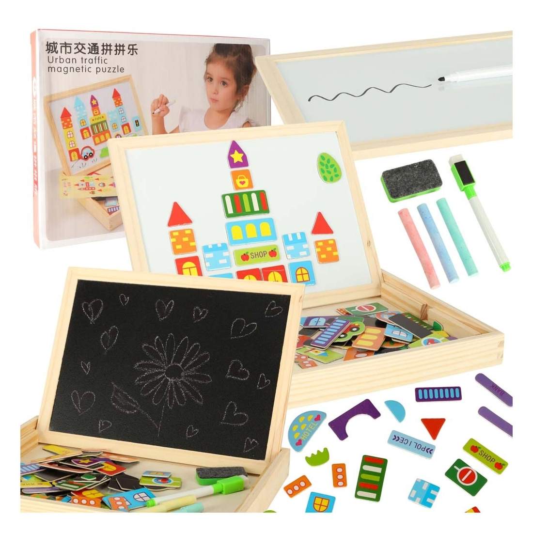 Dubbelsidig magnetisk tavla med krita och tusch | Leksaker & Spel - Leksaker - Pussel | Pryloteket