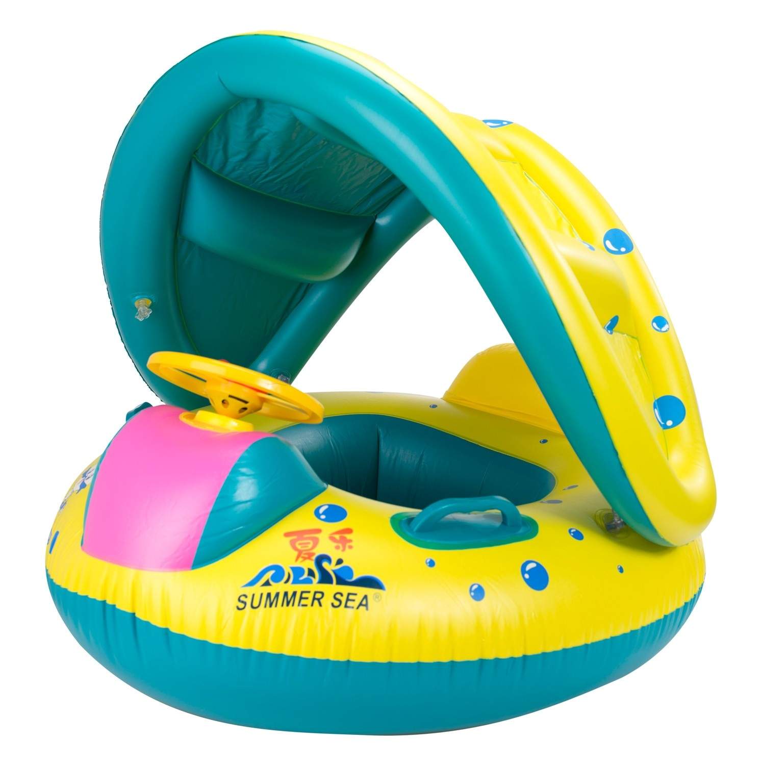 Oppustelig børnemadras med baldakin og håndtag