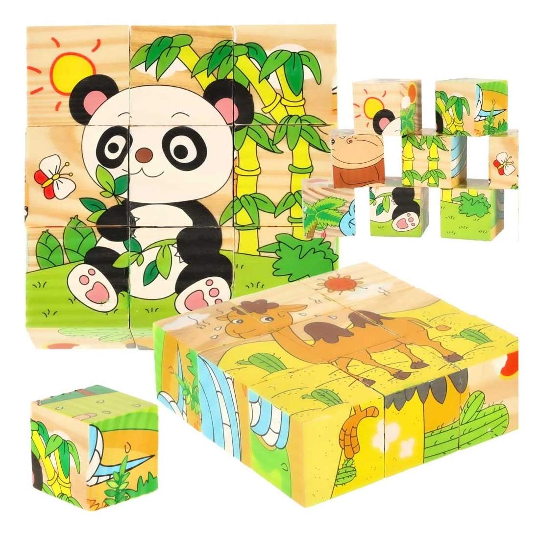 Färgglatt Djurpussel i Trä - 9 Klossar, 6 Bilder | Leksaker & Spel - Leksaker - Pussel | Pryloteket