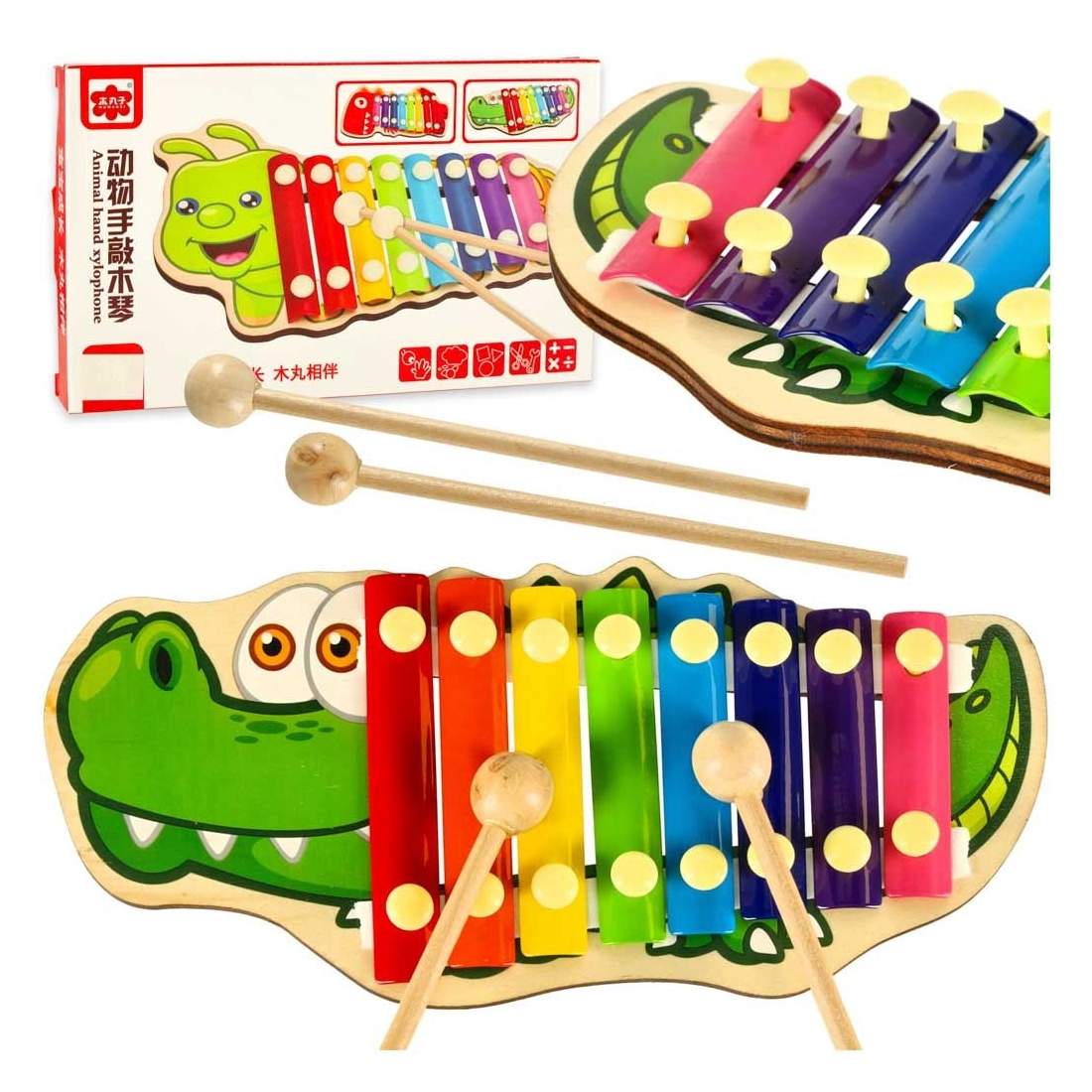 Färgglada träcymbaler med 8 metallsteg | Hem & Hobby | Pryloteket