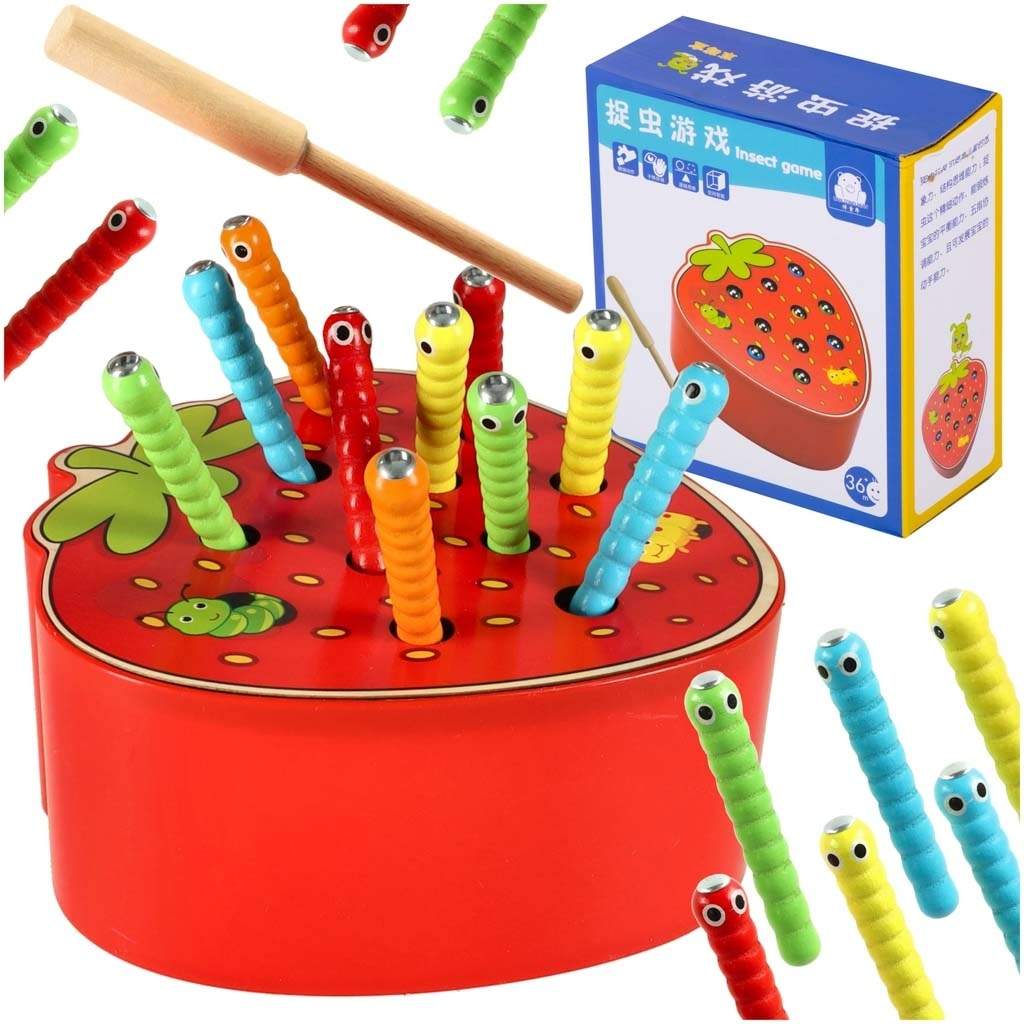 Magnetic Wooden Game Strawberry - Worms & Stick