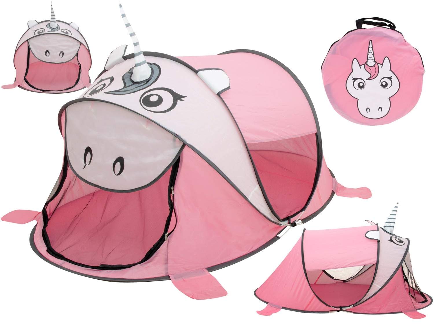 Selvfoldende enhjørningstelt til børn med mesh ventilation