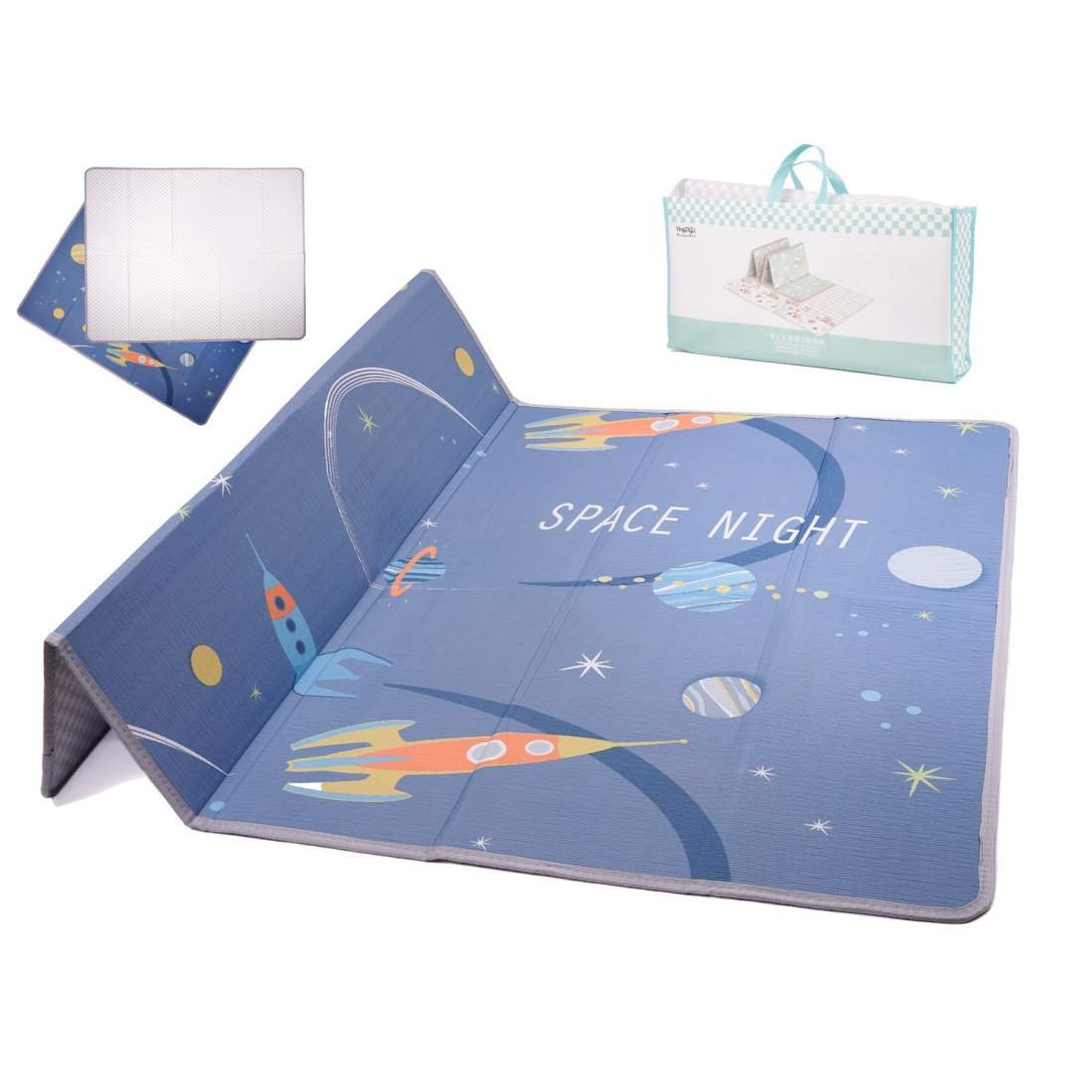 Dubbelsidig lekmatta 180x150cm - Planeter & Rutor | Sport & Fritid - Träning | Pryloteket