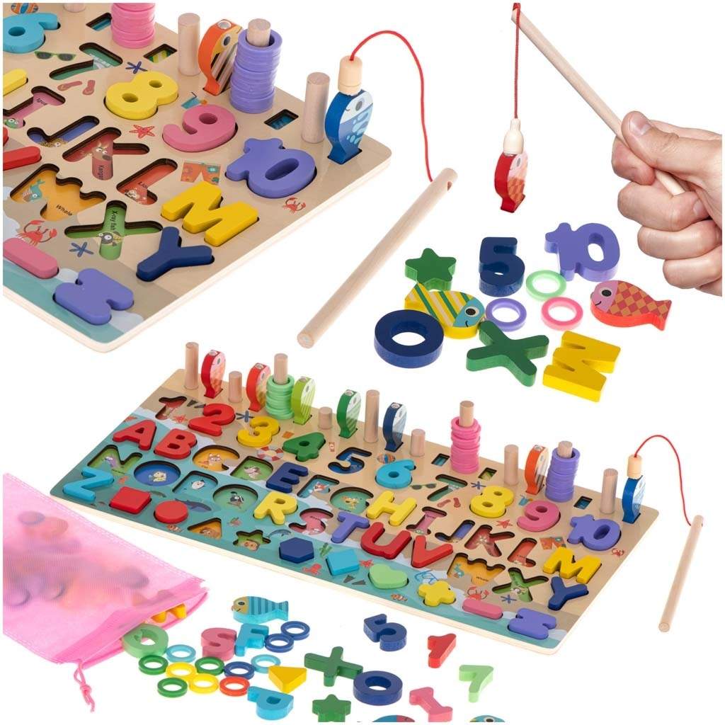 3-i-1 træsorterer og fiskespil til børn