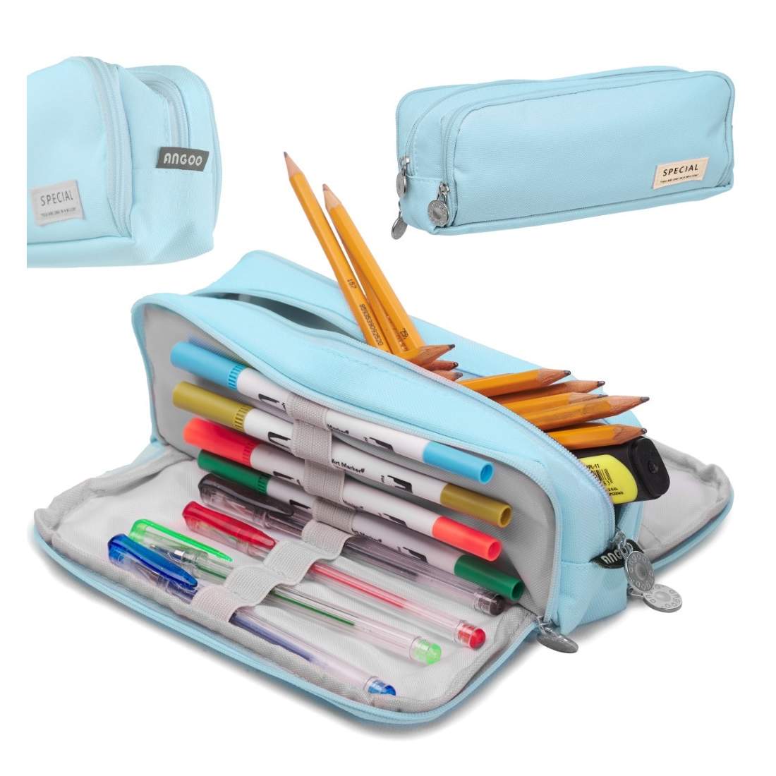 Rymligt Blått Pennfodral med 3 Fack | Elektronik - Tillbehör Mobil & Surfplatta - Mobiltillbehör - Mobilkablar - Tillbehör | Pryloteket