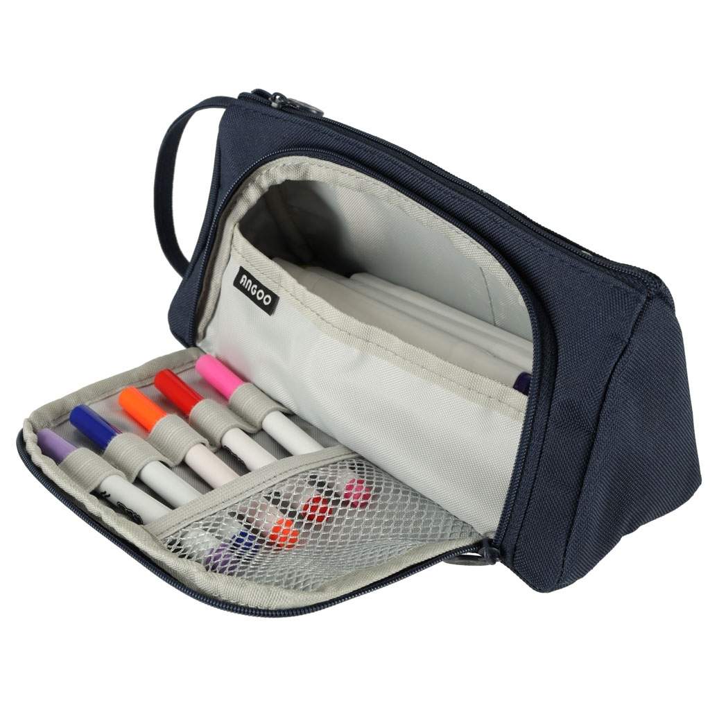 Marineblå 2-i-1 blyant- og makeuptaske 22x7x10cm