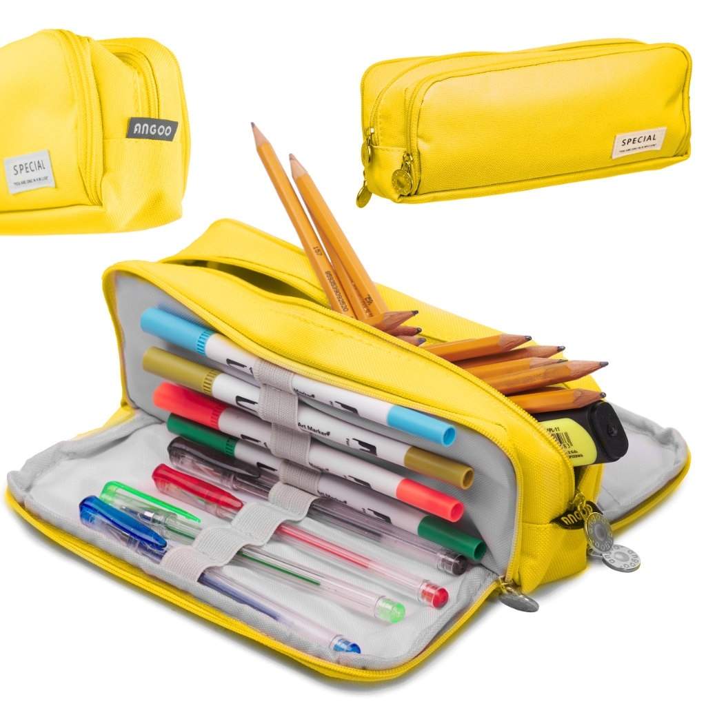 Rummeligt gult penalhus med 3 rum