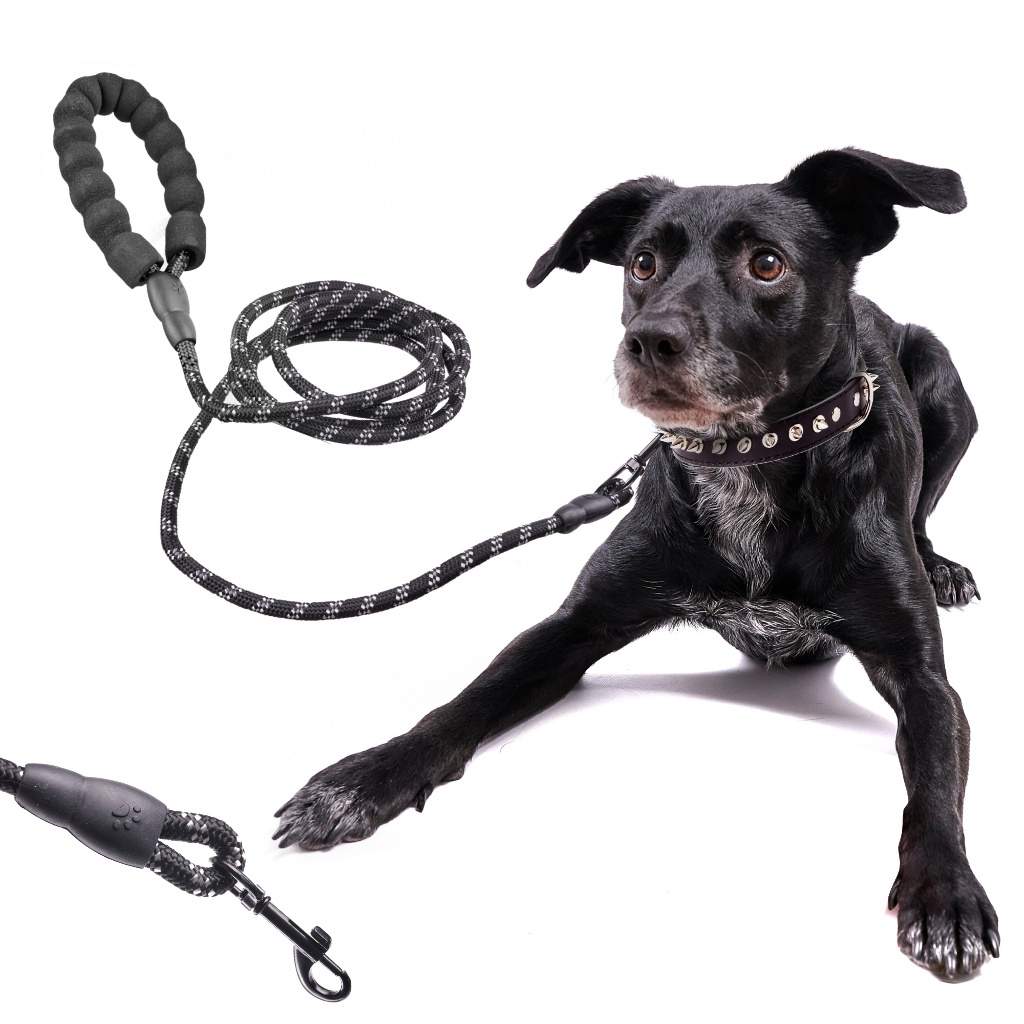 Reflekterende hundesnor 3m sort med skumhåndtag
