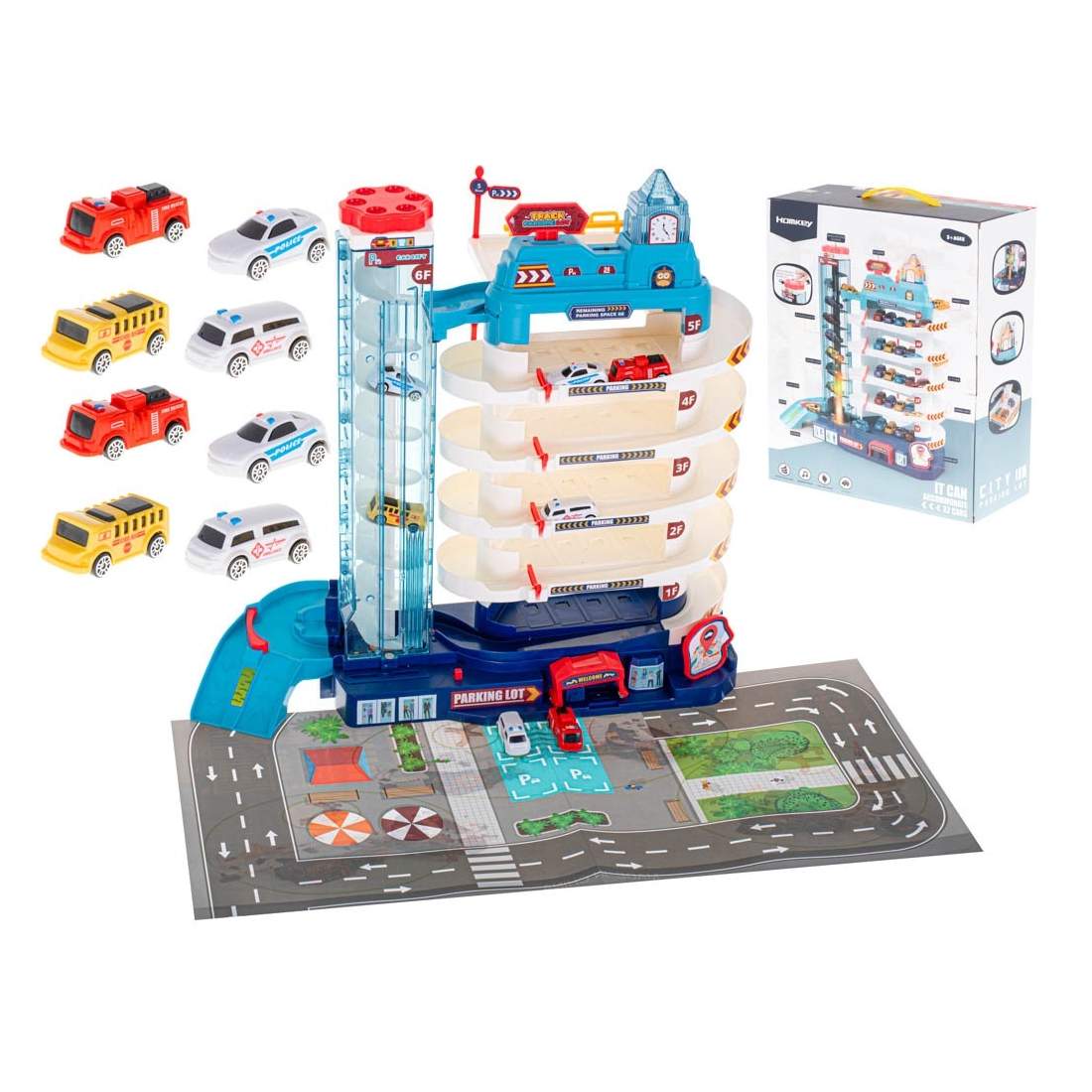 Stort garage med hiss och bilar, 46x23x42cm | Hem & Hobby | Pryloteket