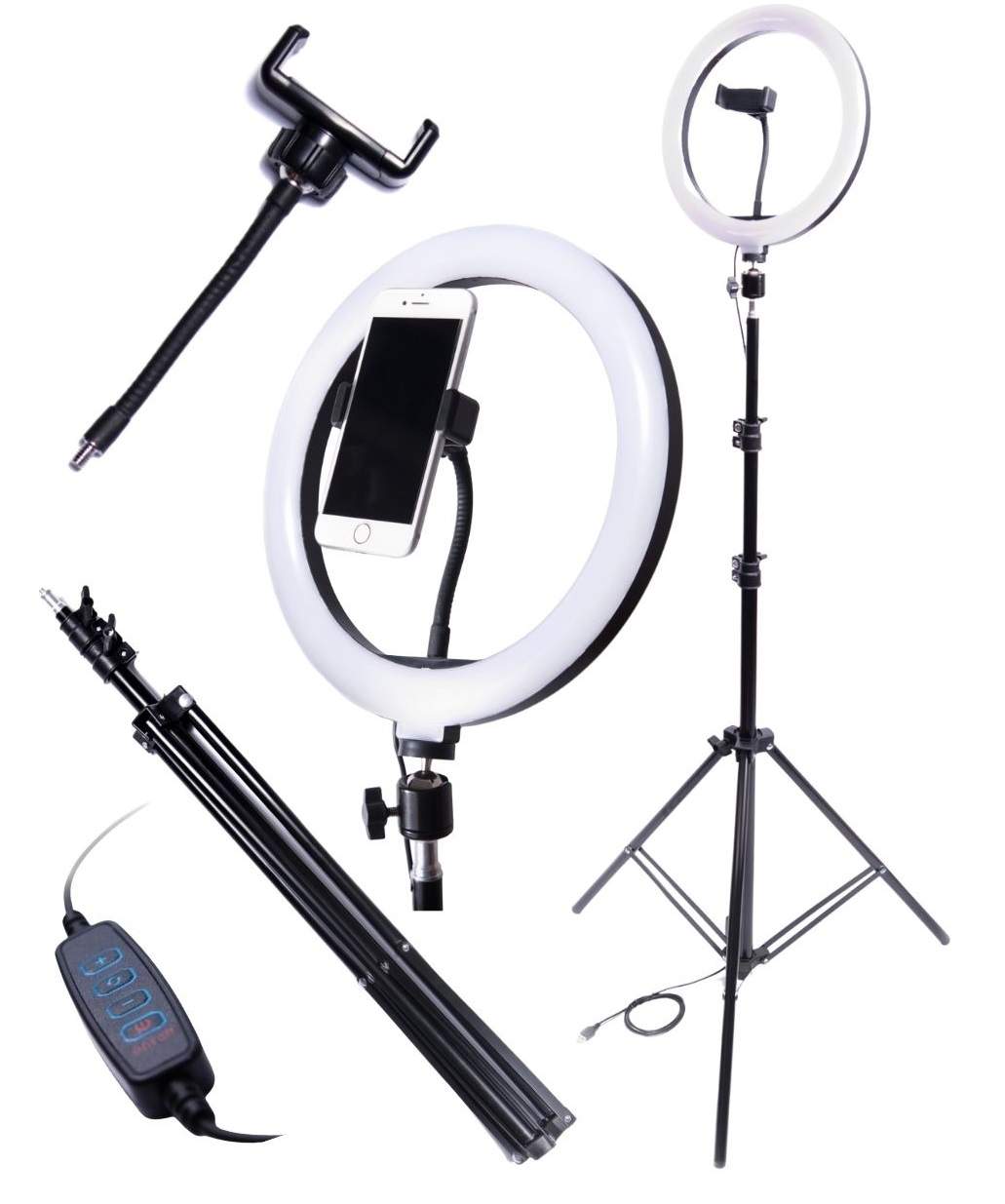 Justerbart 60W LED-ringlys med stativ og fjernbetjening