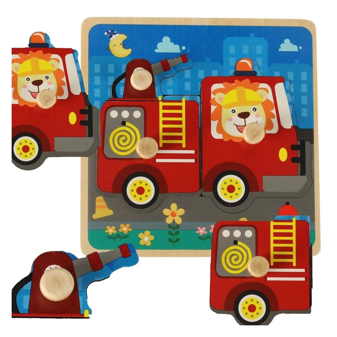 Träpussel Brandbil med Handtag, 3 Delar | Leksaker & Spel - Leksaker - Pussel | Pryloteket