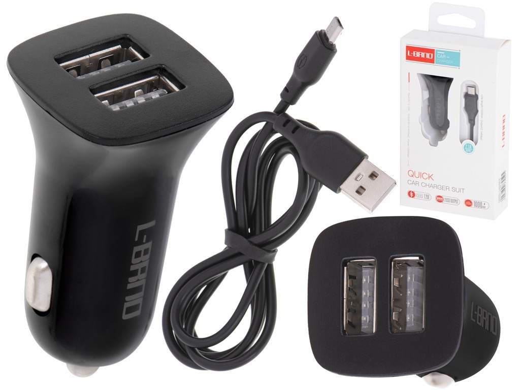 Biloplader 2 USB-porte + Micro-USB-kabel 2,10 A