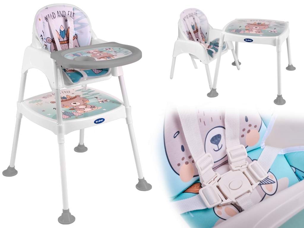 3-i-1 spisestuestol: Høj stol, høj stol & bord